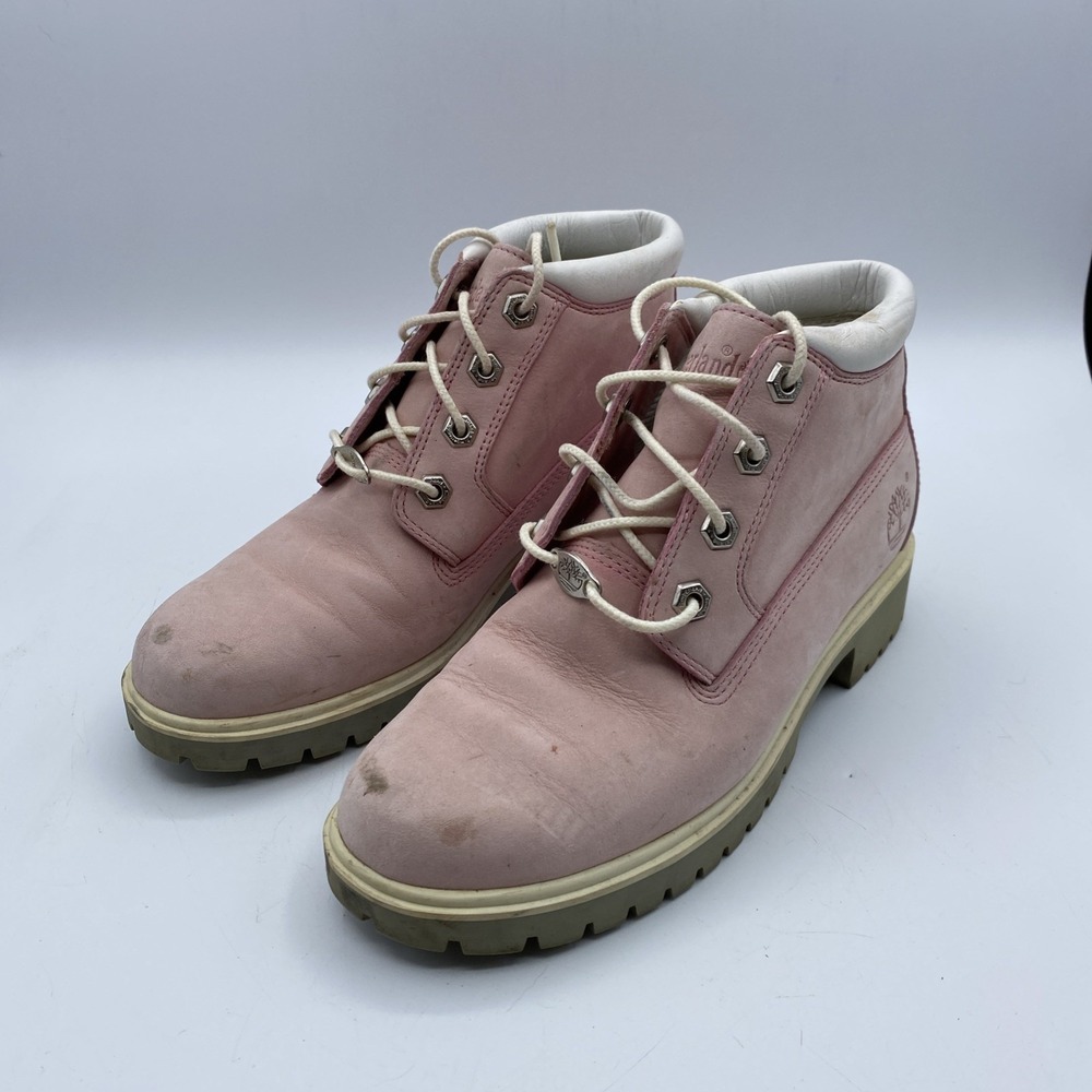 Timberland Pink Nubuck Waterproof Chukka Boots Mens 6 Womens 7.5 Lug Sole